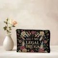 Vintage bloemen cosmetische etui met rits, stijlvolle make-up opbergtas voor vrouwen. - Groene en Blauwe Borduring (03)