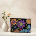 Retro bloemen portemonnee, stijlvolle bedrukte make-up tas voor vrouwen en meisjes. - Zwart en Rood (02)