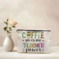 Canvas cosmetisch tasje met koffie thema print, ideale make-up tas of etui met ritssluiting. - Koffie Leraar Stijl