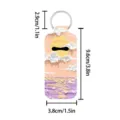 Oil painting style lipstick holder keychain, PU leather protective case for bag pendant. - Impressionist Sunset Seascape (07)
