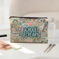 Canvas makeup pouch with school doodle print, versatile cosmetic storage bag for daily use. - School Secretary Graffiti Pattern (04)