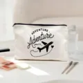 Canvas makeup pouch with adventure aviation print, durable zipper travel toiletry organizer bag. - Adventure Awaits (04)