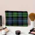 Green and blue plaid cosmetic bag with zipper closure, stylish fabric makeup pouch for women. - Blue Green Plaid (03)