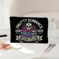 Black canvas gothic skull book print cosmetic bag zipper makeup pouch close up detail - Skull Club (03)