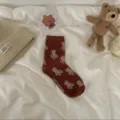Cute brown teddy bear print mid-calf socks for women, sweet style cotton casual hosiery. - Brown All-over Bear / Brown
