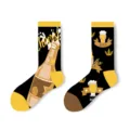 Bier Druck Wadenlange Baumwollsocken, schwarz gelb Colorblock AB Seite Freizeitsocken - Einheitsgröße (35-43) / Stil 1123 (Schwarz Gelb Bier)