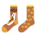 Niedliche Cartoon Burger Print Damen Baumwolle Mittellang Socken Braun Casual Variante - Einheitsgröße (35-43) / Stil 1121 (Gelb Großer Burger)