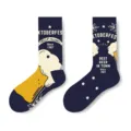 Baumwoll-Mittelsocken mit Oktoberfest Bierfest Grafikdruck für lässige Alltagsmode - Einheitsgröße (35-43) / Stil 1124 (Dunkelblau Festival Bier)