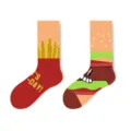 Lustige Fast Food Socken mit Burger und Pommes Motiv. Bequeme Baumwolle Freizeit Mittelsocken. - Einheitsgröße (35-43) / Stil 1118 (Pommes Burger Cartoon Gesicht)