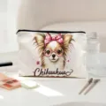 Leinwand Reißverschluss Kosmetiktasche mit süßem Chihuahua Print, Reise Make-up Etui. - Chihuahua-Muster (01)
