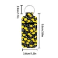 Black floral lipstick holder keychain with metal ring and portable PU leather lip balm pouch. - Black With Yellow Floral Style (01)