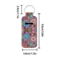Neoprene lipstick holder keychain detail view displaying exact product size and bohemian pattern. - Bohemian Patchwork Pattern (05)