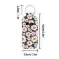 Floral print lipstick sleeve keychain with dimension details, portable lip balm holder accessory. - Daisy Print Style (04)