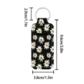 Floral lipstick sleeve keychain holder with ring, cute daisy pattern portable lip balm case. - Black With White Daisy Style (05)