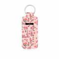 Floral Lip Balm Holder Keychain Portable Lipstick Pouch Size Specification Diagram - Pink Flower Style (09)