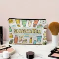 Cute cartoon sunscreen printed canvas cosmetic bag multi-functional travel makeup storage pouch - Cartoon Sunscreen Theme Pattern