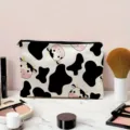 Süße Kuh-Print Kosmetiktasche, tragbare Make-up Tasche für Reisen und den täglichen Gebrauch. - Schwarz Weiß Kuhdruck Thema