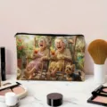 Cosmetic bag makeup pouch pencil case with retro elderly illustration detail view for women daily use - Vintage Grandma & Dog Illustration (03)