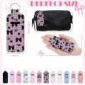 Neoprene lipstick holder keychain with pink plaid and bow print, portable size for bags. - 12 Pieces/Set