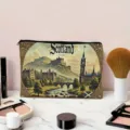 Detail view of the vintage Scotland landscape canvas cosmetic bag and pencil pouch with zipper. - Scotland Landscape Pattern (02)