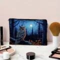 Trousse de toilette en polyester imprime nuit etoilee avec hibou, grand sac de voyage. - Hibou (01)