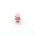 Silberner DIY Großloch Perlenanhänger mit rosa Emaille Herzmuster für wunderschöne Armbänder. - Herz / Rosa