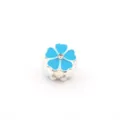 Silver DIY large hole bead charm with blue enamel five-petal flower and central crystal for bracelet - Flower / Blue