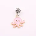 Cute pink octopus enamel charm pendant, large hole bead for DIY bracelet necklace jewelry making. - Octopus