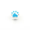 Silver blue enamel paw print charm bead for DIY large hole bracelet jewelry accessory - Bear Paw / Blue
