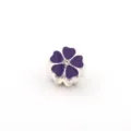 Silver purple enamel 5-petal flower DIY charm bead with crystal center for bracelet. - Flower / Purple