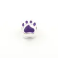 Silver paw print charm bead for DIY charm bracelet, purple enamel large hole jewelry accessory. - Bear Paw / Purple