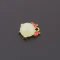 DIY gold alloy pendant with imitation jade bead and red enamel for handmade bracelet necklace. - Red Dripping Oil Charm