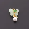 DIY jade butterfly alloy pendant with green enamel and pearl charm for necklace bracelet making - Green Butterfly Pearl Charm