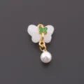 DIY Butterfly Pendant White Jade Alloy Gold Green Enamel Pearl Charm Jewelry Accessory - Butterfly Pearl Pendant