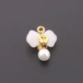 Golden alloy and white jade bow pendant with pearl DIY jewelry charm bracelet necklace item - Bow Pearl Charm