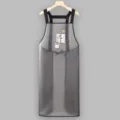 Delantal impermeable gris para cocina y café con bonito estampado de conejo y correas. - Extendidos Sin Bolsillo Mantenerse Feliz
