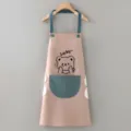 Cute waterproof kitchen apron with bear print pocket and wipeable hand towels for cooking. - Pink Bear Wipe Hand