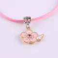 Rosa Kordel Kette mit Strass Emaillierte Blumen Fluegel Anhaenger suess DIY Schmuck Zubehoer - Flügel