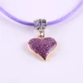 Purple glitter heart pendant necklace with purple braided cord, charming fashion jewelry accessory. - Purple Heart