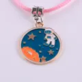 Cute astronaut enamel pendant necklace with pink cord alloy jewelry gift for women girls. - Astronaut