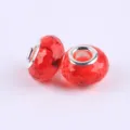 Red faceted glass charm bead, large hole crystal spacer bead for European DIY jewelry bracelets. - Red