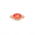 Red and yellow enamel daisy flower double loop metal jewelry connector charm for DIY bracelet - Red