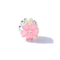 Pink heart enamel flower charm bead silver large hole DIY bracelet accessory 1pc - Pink Flower Shape