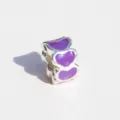DIY silver alloy large hole charm bead featuring purple enamel hearts for bracelet jewelry making. - Purple Circle Heart
