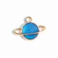Gold metal Saturn planet pendant charm with blue glitter enamel for DIY bracelet jewelry making. - Glitter Blue Saturn Pendant