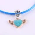 Blue angel wing heart pendant necklace variant with blue cord and alloy material - Angel Heart