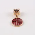Gold alloy charm pendant with red enamel Fu character, perfect for DIY bracelets and necklaces. - Red Enamel Fu Character