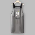 Delantal de cocina de TPU impermeable, gris transparente resistente al aceite con diseño de conejo. - Regular Sin Bolsillo Mantenerse Feliz