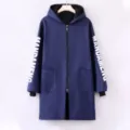 Waterproof long sleeve apron coverall kitchen workwear with hood and zipper pockets. - XXXL (Recommended 75kg-90kg) / Navy Blue (Letter Pattern)