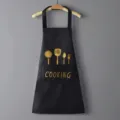 Delantal de cocina negro impermeable antiazeite delantal de chef con impresión dorada. - Estampado Cubiertos / Negro
